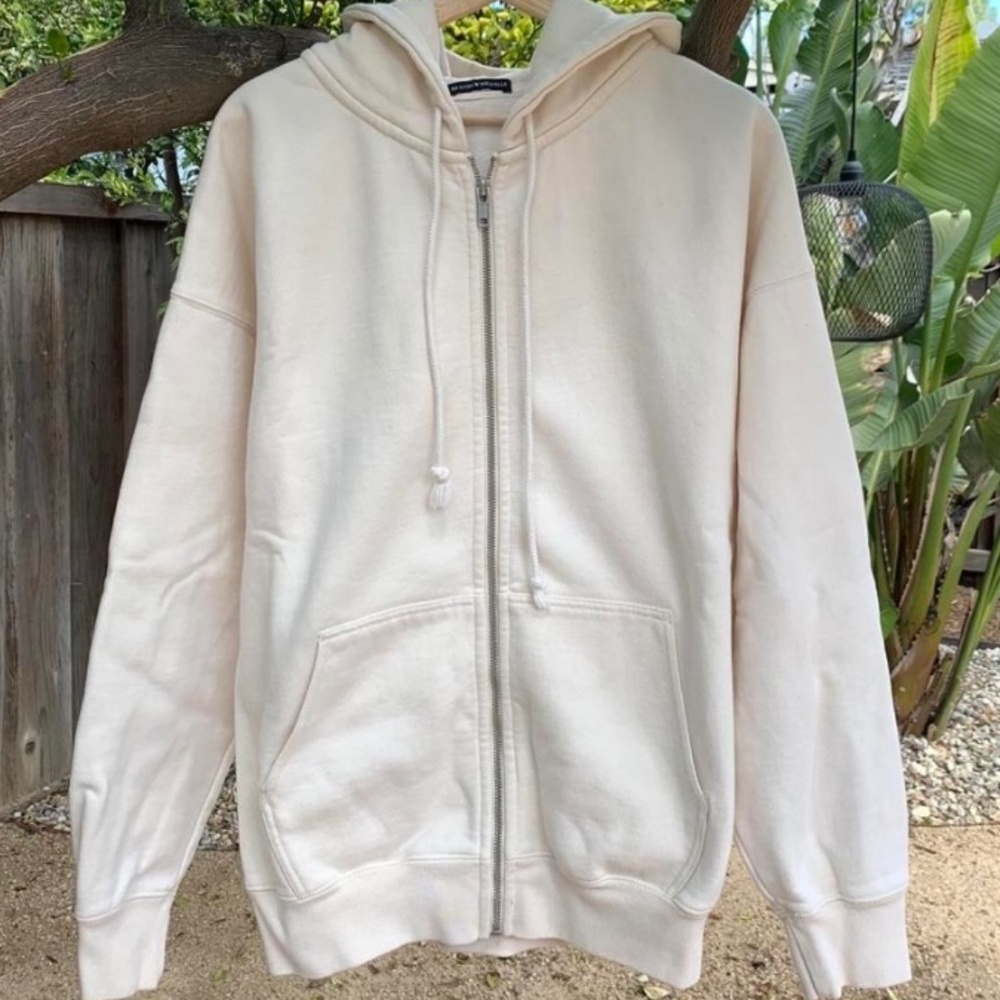 Brandy Melville Cream Oversize Zip Up Hoodie